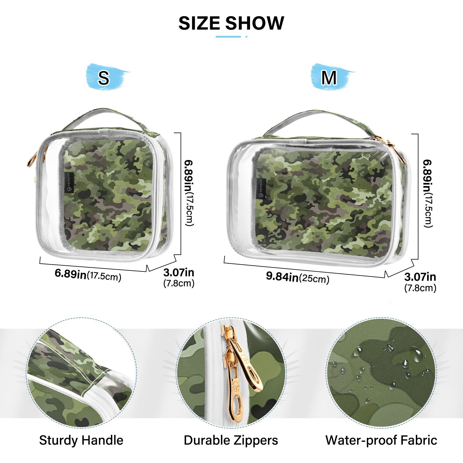 Clear Makeup Bags with Handle Large Opening 2 Pack Set Toiletry Bag Quart Size Bag, for Women Man Traveling Travel Essentials, Toiletries and Other. Camouflage