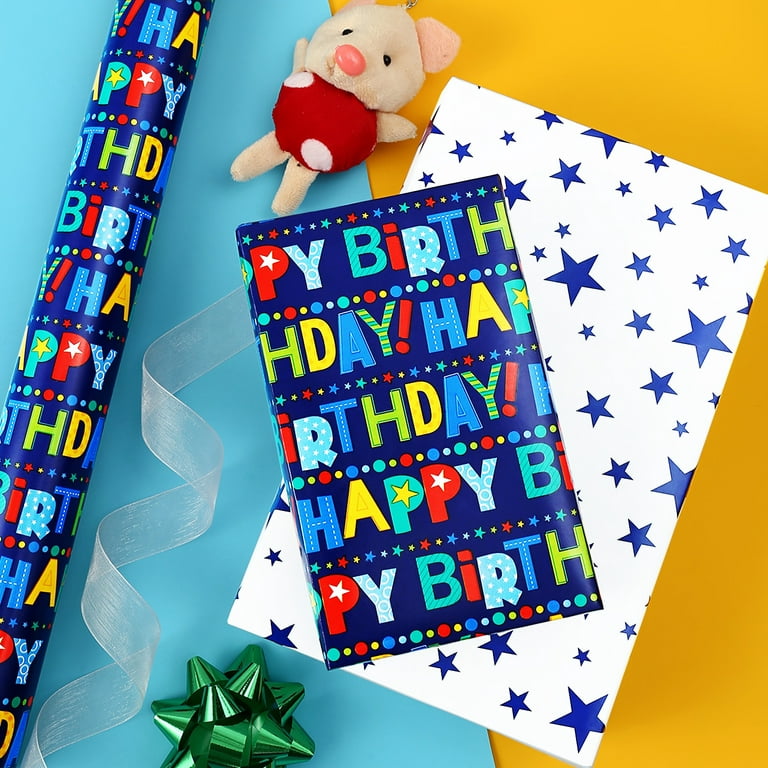 NEPOG Happy Birthday Wrapping Paper for Men Women Kids Boys Girls, Gradient  Bright Color Birthday Gift Wrapping Paper, 7 Sheets Folded Flat 20x28