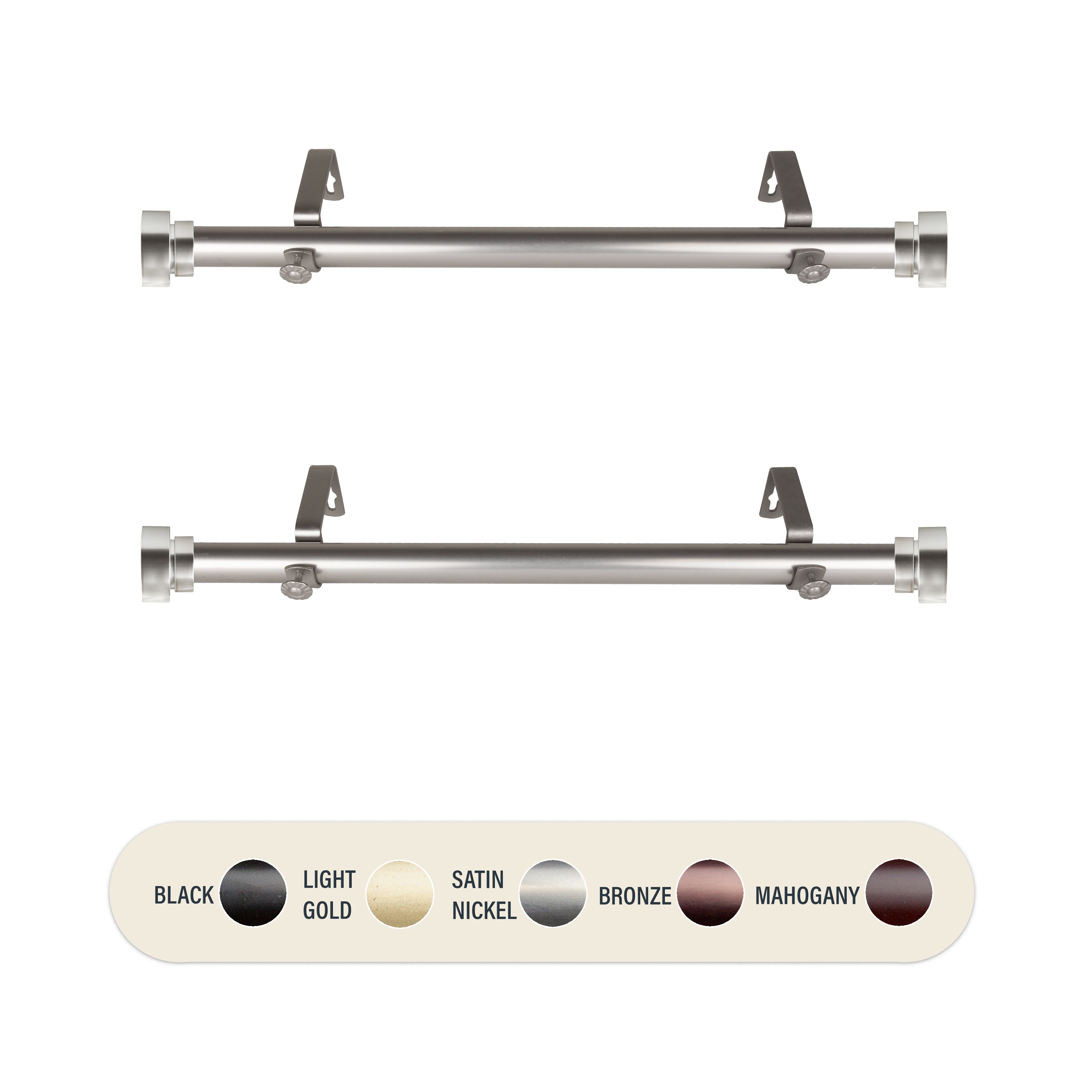 1" Dia Side Curtain Rod Adjustable 12" to 20" (Set of 2) - Satin Nickel,(SIDE100-5)