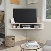 Bowery Hill Corner Wood Wall Mounted Floating Shelf 42 TV Stand Console in White Oak