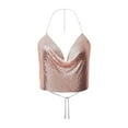 thumbnail image 2 of ZHOGXU Women Tank Top Summer Sleeveless Halter Neck Solid Color Sequins Backless Fashion Breathable Crop Top For Club Party,Rose Gold,S, 2 of 4