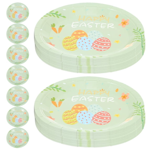 48pcs Disposable Easter Paper Plates Round Party Tableware for Catering and Holiday Celebrations