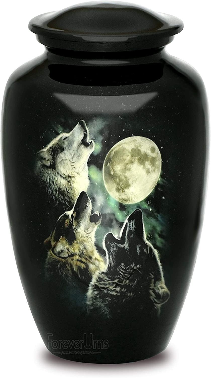 Extra Large Urns for Human Ashes, Customized 3 Wolves Adult Cremation Urn, 320 lbs with Velvet Bag.