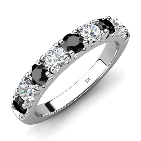 TriJewels 0.95 ctw Black Diamond and Lab Grown Diamond (3.00 mm) 9 Stone Wedding Band in 10K Gold