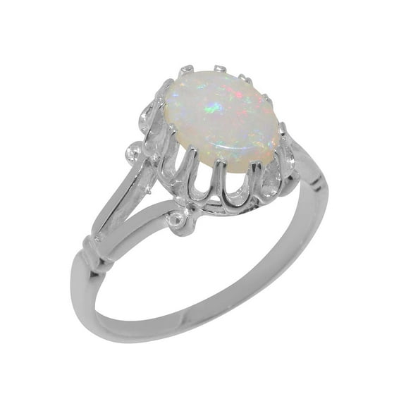 LBG British Made Real Solid 10k White Gold Natural Opal Womens Promise Ring - 33 size options - Size 6.25