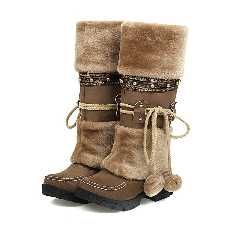 Brown Fur Wide Calf Fuzzy Boots Oyedens Womens Knee High Winter