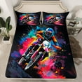 thumbnail image 2 of Feelyou Cartoon Motorcycle Full Size Sheets for Kids, Black Pink Watercolor Bed Sheets, Modern Sport Lover Sheet Sets, Lightweight Room Decor, 4 Pieces, 2 of 7
