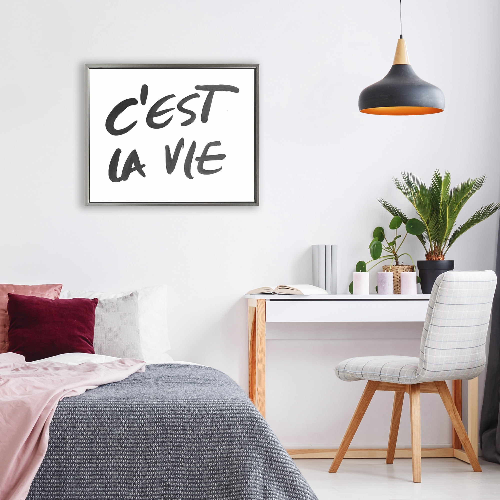 Stupell Industries C'est La Vie Minimal Text Gray Framed Floater Canvas Wall Art, design by SD Graphics Studio