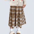thumbnail image 2 of ASEIDFNSA Girls Plaid Skirt with Elastic High Waist Button Front Tiered Hem and A Line Fit (Brown,5-6 Years), 2 of 5