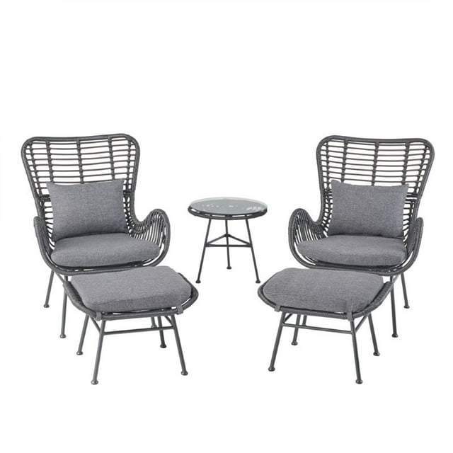 Noble House Montana 5 Piece Outdoor Wicker Conversation Set in Gray