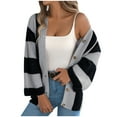 thumbnail image 3 of Awdenio Women Blouses Long Sleeve V Neck Plaid Knit Cardigan Warm Drop Shoulder Sweater Coat, 3 of 9