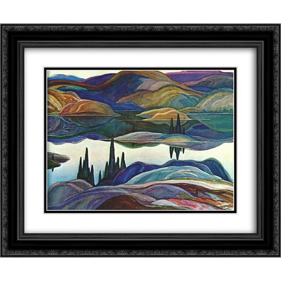 Franklin Carmichael 2x Matted 24x20 Black Ornate Framed Art Print 'Mirror Lake'