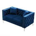 thumbnail image 2 of Blue Velvet Sofa with Jeweled Buttons, Square Arm Design, Includes 2 Pillows, 59.4 Inch Wide for Living Room Comfort, 2 of 9