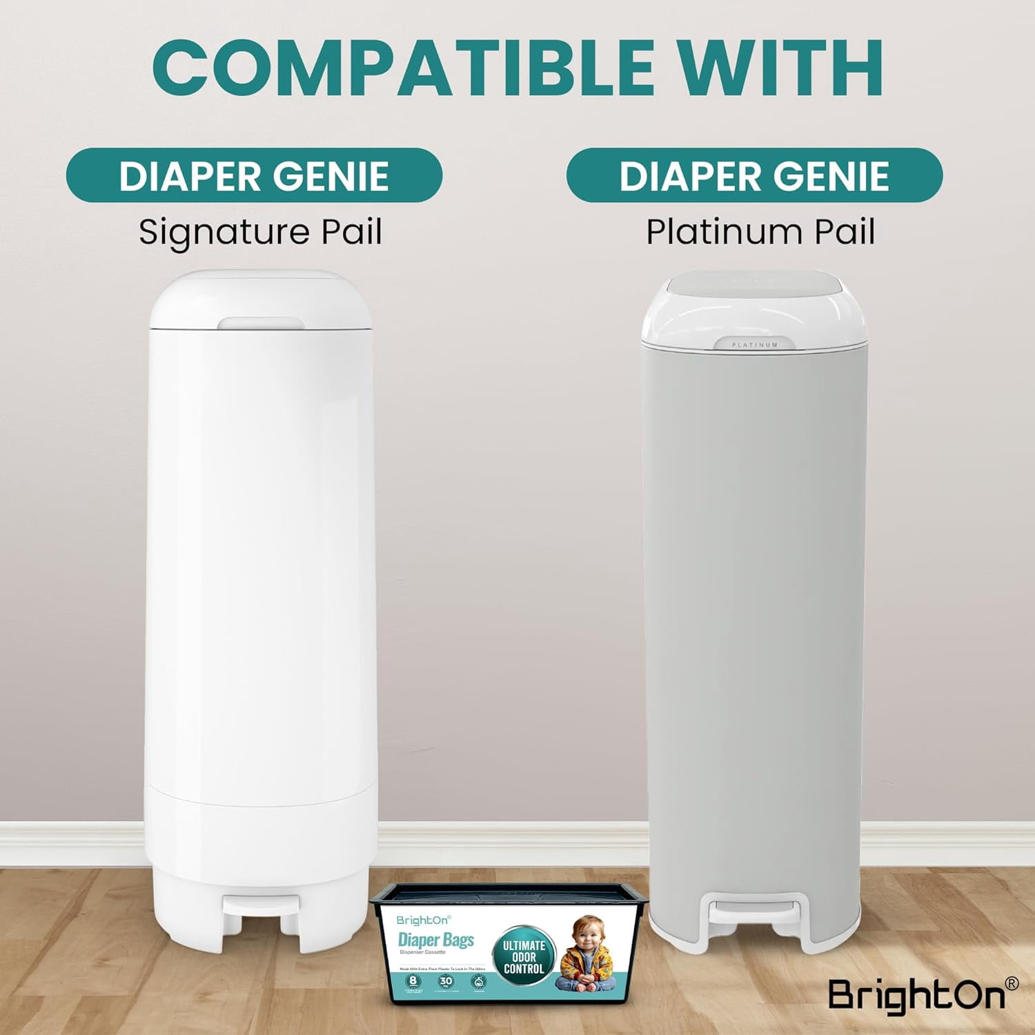 ® Diaper Pail Refill Bags, 30 Bags Per Refill, Compatible with Genie Easy Roll Signature Diaper Pails, Holds Up to 2820 Newborn Diapers, Real 7 Layer Odor Barrier, Unscented, 2PACK (60 Bags)