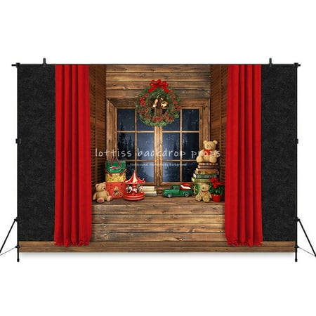 Image of Christmas Backgrounds For Photography Toy Horse Fireplace Tree Gift Baby Toys Party Decor Baby Portrait Room Photo Backdrops