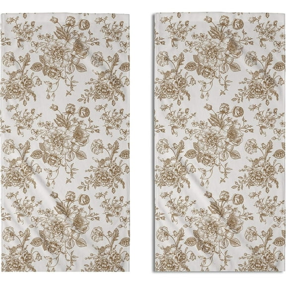 Brown Floral Spring Hand Towels for Bathroom Set of 2 Vintage Flowers Botanical Print Cream White Decorative Handtowels Soft Absorbent Seasonal Bath Towel for Home Guest Room Hotel Gym Spa