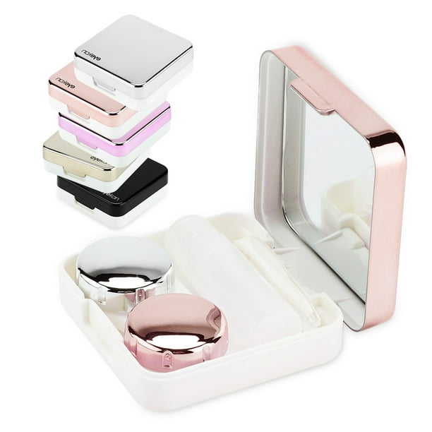 Caja de Lentes de Contacto, Soporte de Lentes de Contacto Cuidado de Ojos Lentes de Almacenamiento de remojo Caja de contenedores Kit de Viaje de Caja de Espejo(Rose) EOTVIA NO