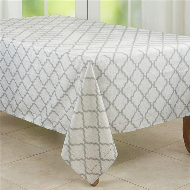 Saro Lifestyle Laser-Cut Hemstitch Tablecloth 65 x 140 in. Gray Moroccan Style