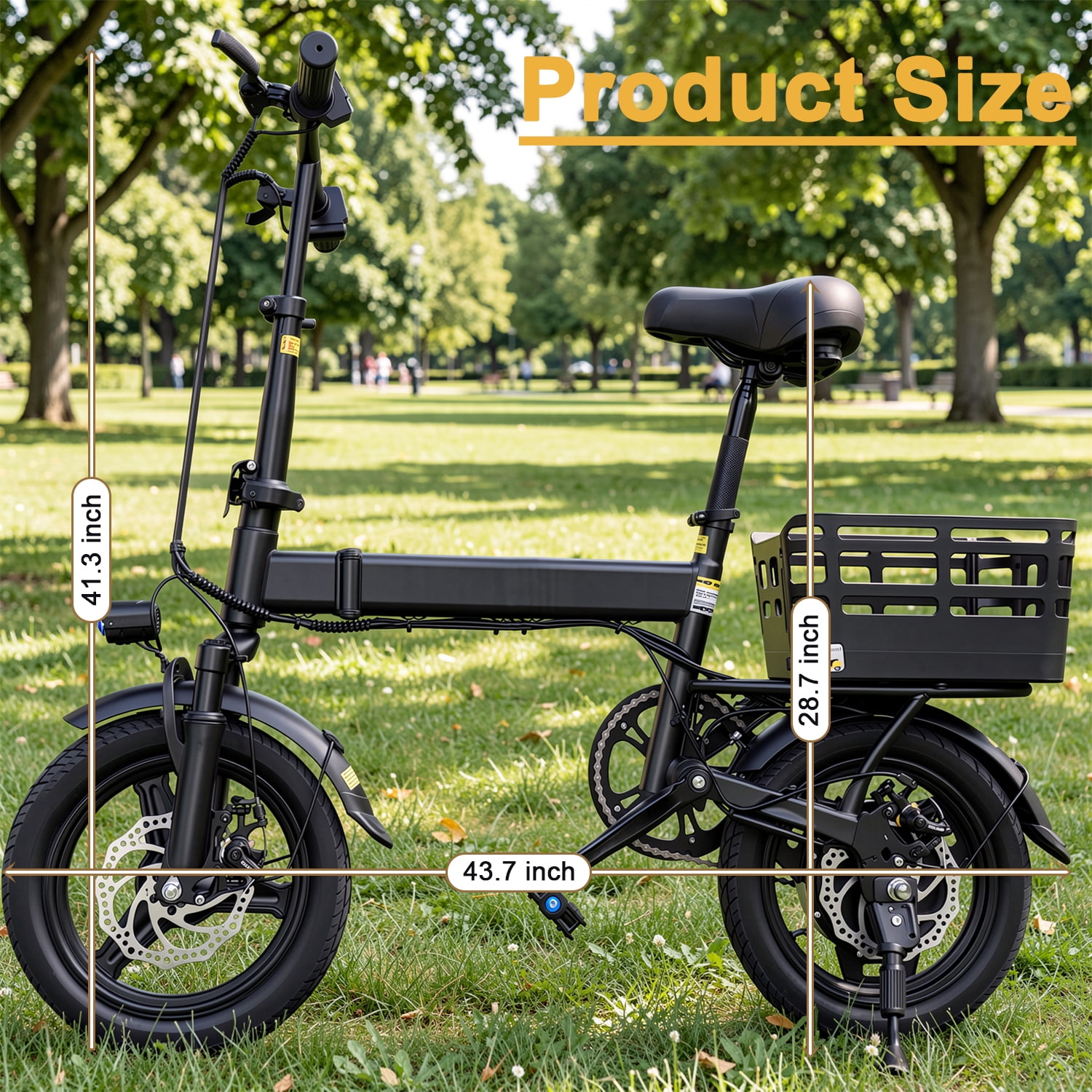 14" Folding Electric Bike for Adults, 500W Commuter Ebike with 360WH Battery, 20MPH & 20 Miles, UL2849, Mini Bicycle with Basket