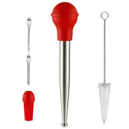 

Turkey Baster Syringe|Stainless Steel Turkey Baster|Home Baking Kitchen Tool Meat Injector Set With 2 Marinade Needles 1 Cleaning Brush