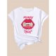 thumbnail image 3 of Camiseta para mujer veranoWomen's Casual Fashion Orange T-Shirt with Pink Lips and Money Print, Round Neck Short Sleeve, Polyester Fabric - Machine WashableFather's Day, Mother's Day, New Year, Spri, 3 of 5