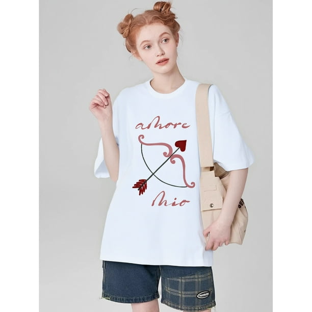 Women's Valentine's Day Cupid's Arrow Graphic T-Shirt - Red, Casual Crew Neck, Short Sleeve, Machine Washable, Perfect for Spring & Summer, Valentine's Day Outfit