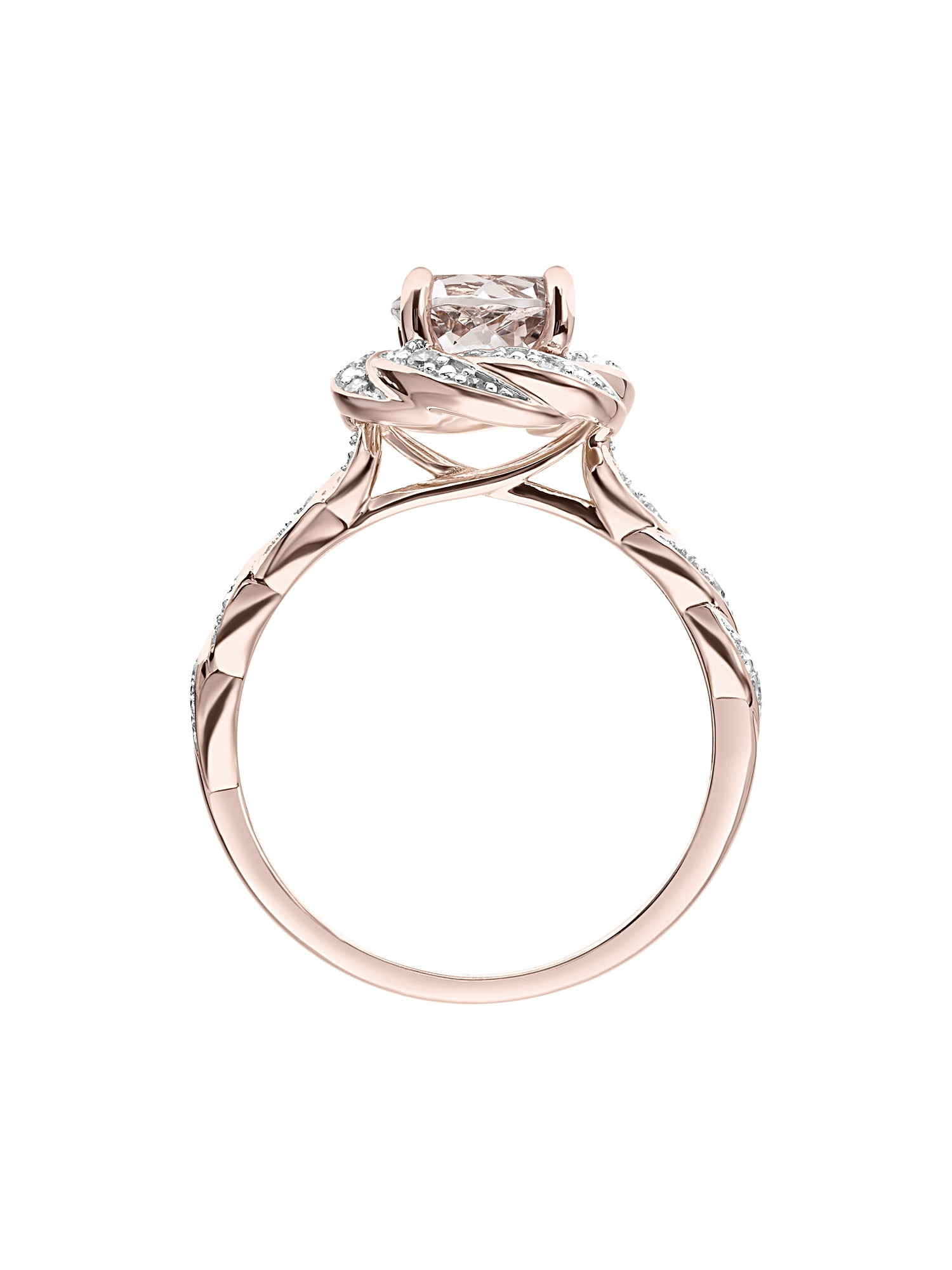 1-1/4 Carat T.G.W. Morganite and 1/10 Carat T.W. Diamond Halo Engagement Ring in 10k Rose Gold
