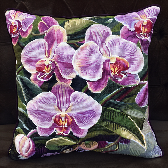 Flower Cross Stitch Pillow Cases Stamped Kits 11 Count Cross Stitch Kits for Beginners Adults 17.72" x 17.72" DIY Needlepoint Handmade Embroidery Kit Home Decoration for Bedroom Sofa