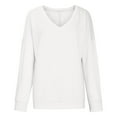 thumbnail image 5 of Womens V Neck Sweatshirt Long Sleeve Solid Casual Loose Fit Tops Blouses with Pockets Soft Comfy Pullover Tops Shirts, 5 of 7