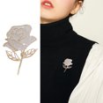 thumbnail image 2 of Women Brooch High-Gloss Rhinestone Inlay Sparkling Rose Flower Design Lapel Pin Non-Slip Buckle Zinc Alloy Scarf Badge, 2 of 8