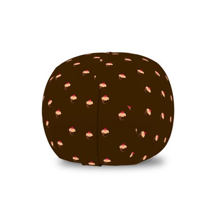 Abstract Storage Toy Bag Chair  Cupcake Pattern with Hearts on Top Sweets Dark Toned Brown Background  Stuffed Animal Organizer Washable Bag  Large Size  Brown Beige Dark Coral  by Ambesonne