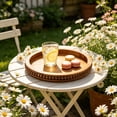 thumbnail image 4 of Wood Decorative Serving Tray with Bead, Round Vintage Wooden Ottoman Tray for Home Centerpiece, Counter Organizer, 12in Circle Tray for Kitchen, Living Room, 4 of 7