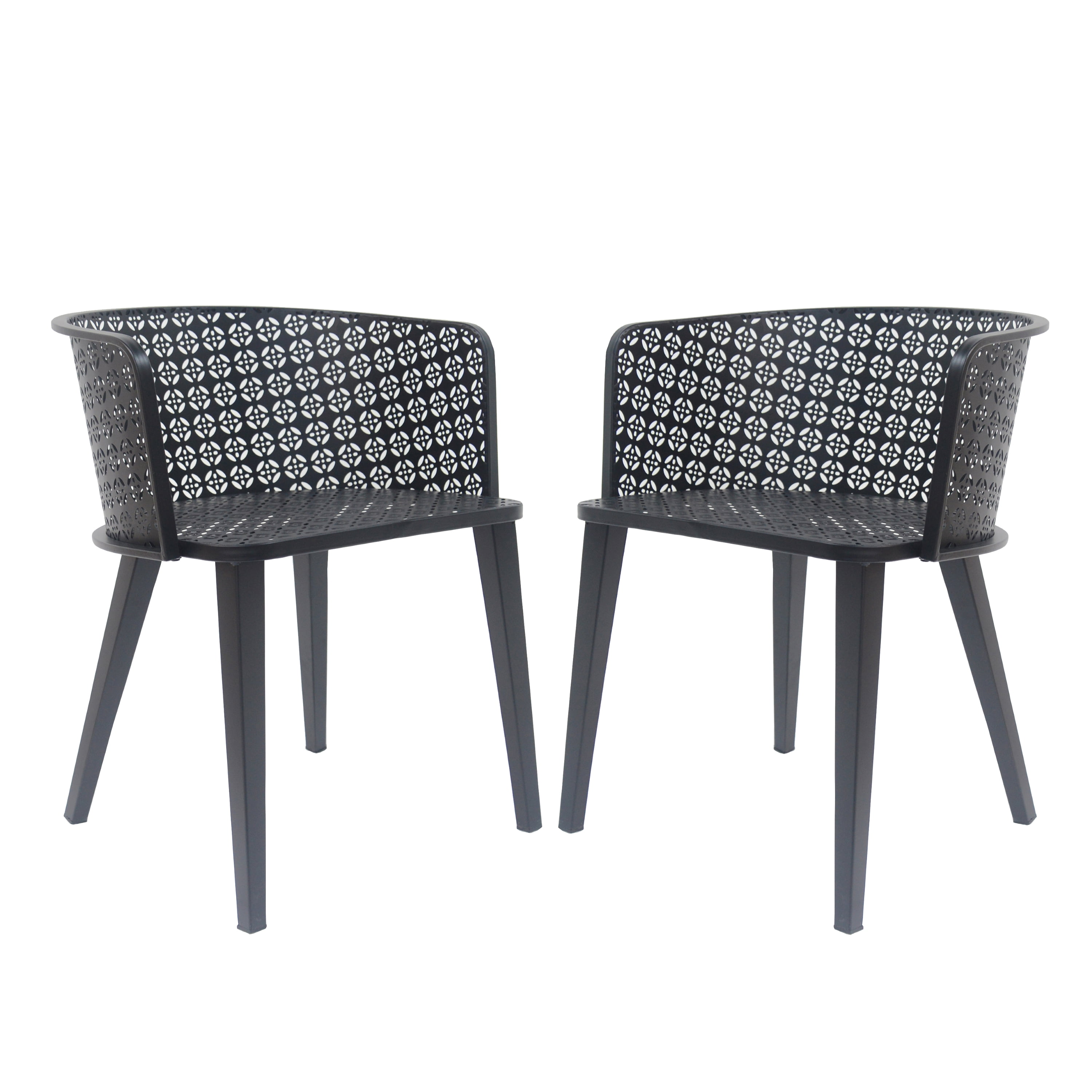 Outdoor Iron Frame Patio Dining Chairs Set of 2 for Garden Deck, Black