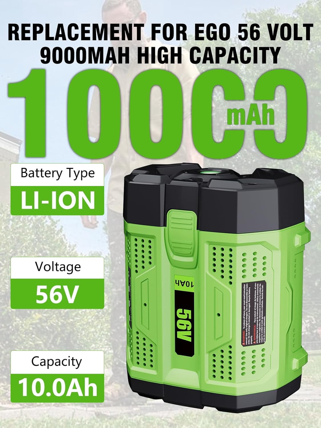 10.0Ah 56V Replacement for EGO Battery BA2800T BA4200T BA5600T BA1400T Compatible with EGO 56 Volt Power Tools（Green）