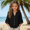thumbnail image 4 of LWNYDPLSD Girls Button Down Shirts Ruffle Short Sleeve V Neck Wrinkled Dressy Blouse Top for Teen Girl Trendy Flowy Beach Vacation Clothes, 4 of 6