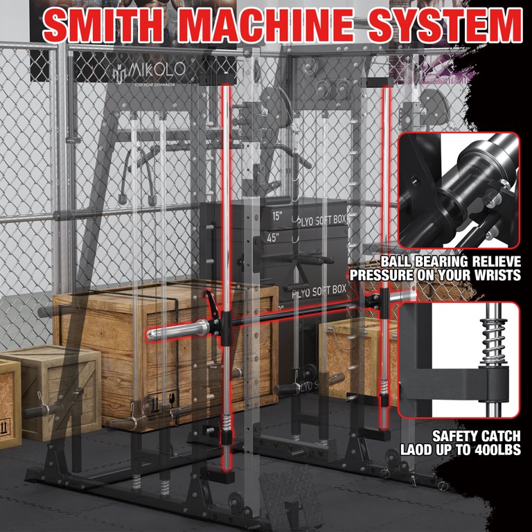 Mikolo Smith Machine Home Gym, 2200 lbs Power Rack Cage with Cable