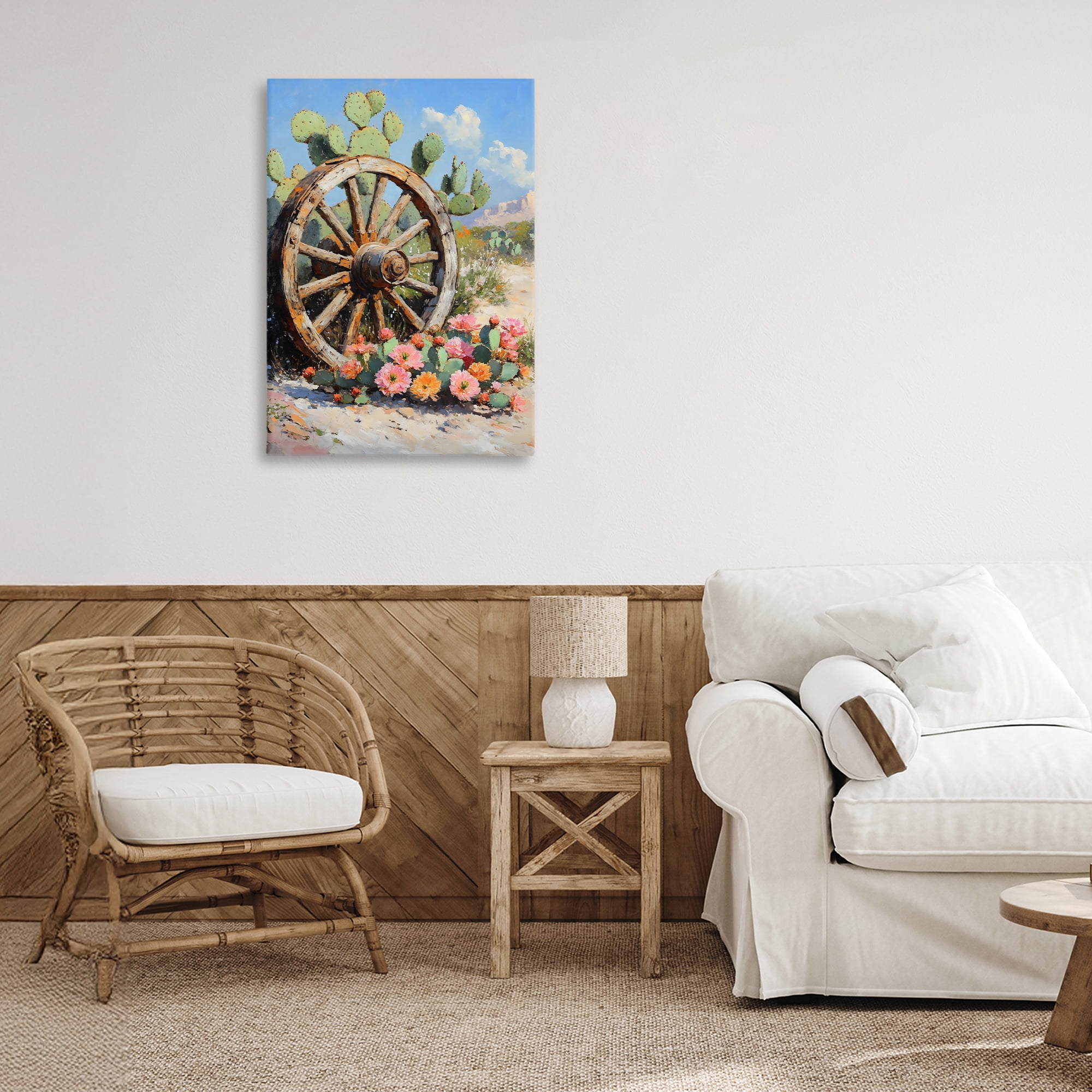 Stupell Industries Wagon Wheel Among Cactus Canvas Wall Art, design by Franklyn Gregory
