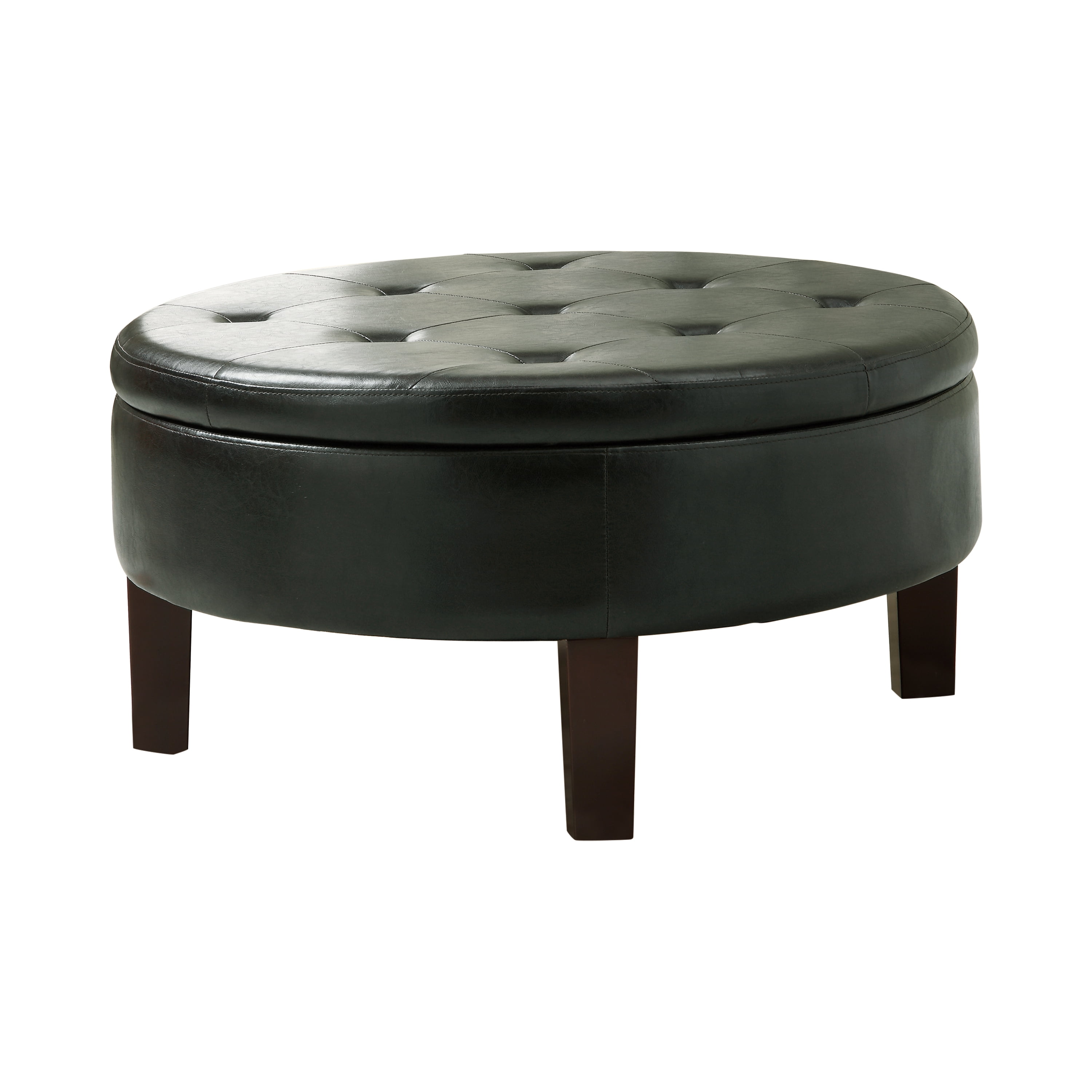 Round Tufted Upholstered Storage Ottoman Dark Brown Com Round Tufted Upholstered Storage, Tufted Round Leather Storage Ottoman