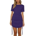 thumbnail image 7 of Juslio Women Dress Round Neck Drawstring, Slim Midi Dress Casual Solid Color T-Shirt Dresses, 7 of 7