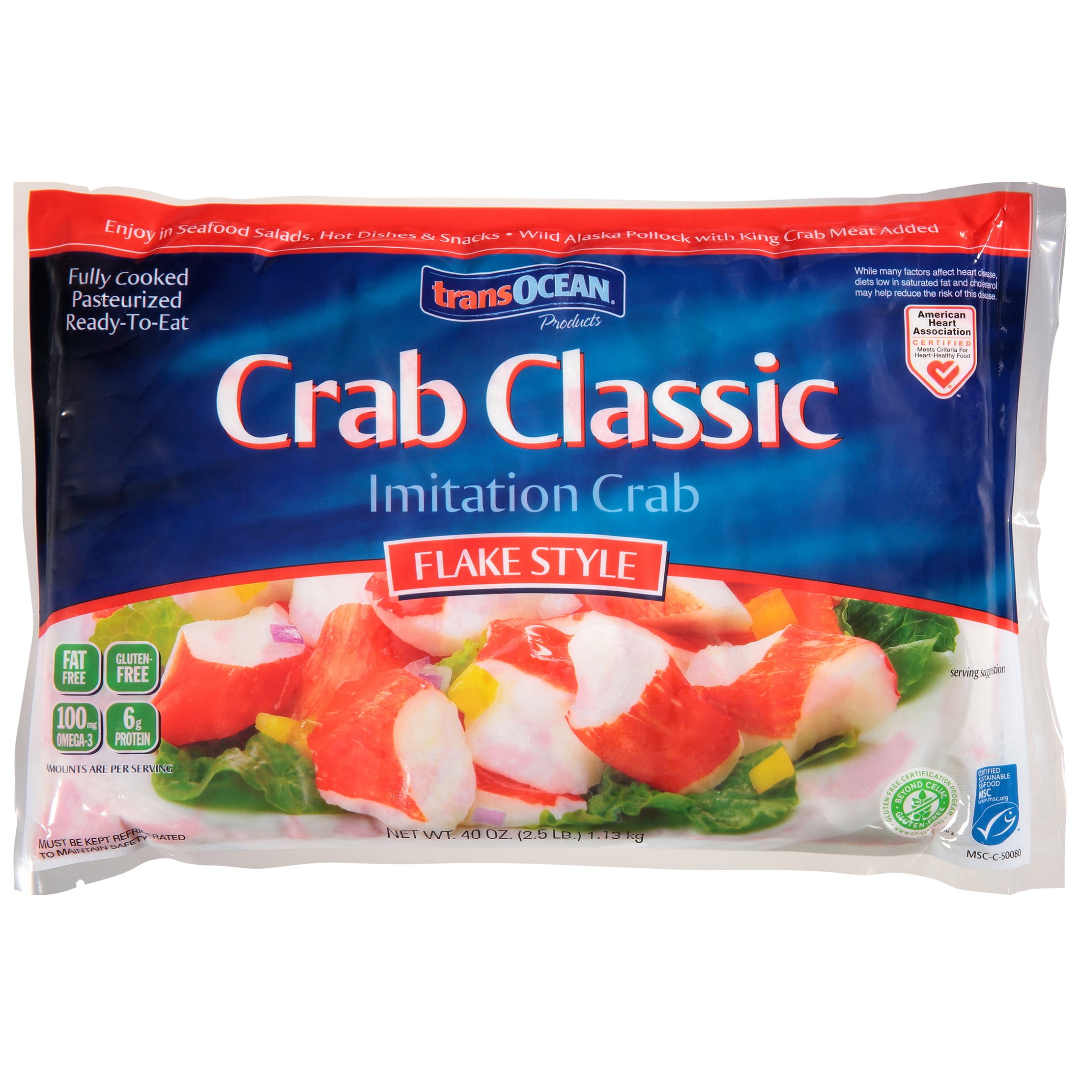 Transocean Crab Classic, Flake Style Imitation Crab, 40 oz Bag
