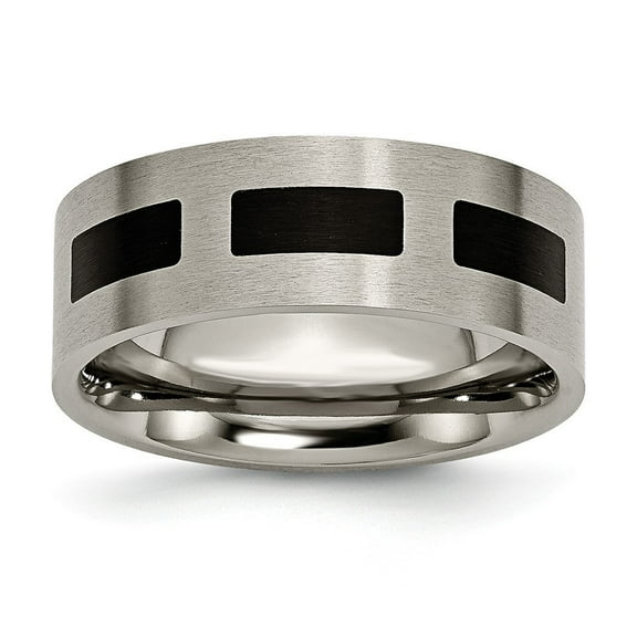 Titanium Black Accent Flat 8mm Brushed Band Ring - Size 10