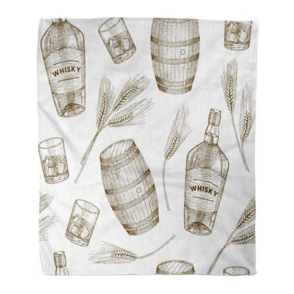 POGLIP Throw Blanket Warm Cozy Print Flannel Pattern Whisky Vintage Distillery Glass Pub Comfortable Soft for Bed Sofa and Couch 50x60 Inches