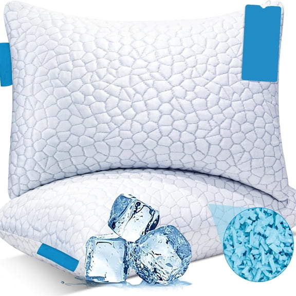 Cooling Pillows for Sleeping 2 Pack, Shredded Memory Foam Bed Pillows Queen Size Set of 2, Cool Pillow for Hot Sleepers Adjustable Firm Pillow for Side, Back and Stomach Sleepers Supportive