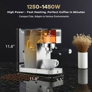 Espresso Machine, Coffee Maker Semi-Automatic 20 Bar Italian Style - Stainless Steel, Adjustable Grinder, Milk Frother, Removable Tank for Home, Silver