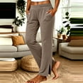 thumbnail image 3 of YYDGH Women's Wide Waistband Side Slit Straight Leg Pants with Pockets Soft Knit Fabric Casual Trousers For Yoga Lounge Daily Workout Wear, 3 of 7
