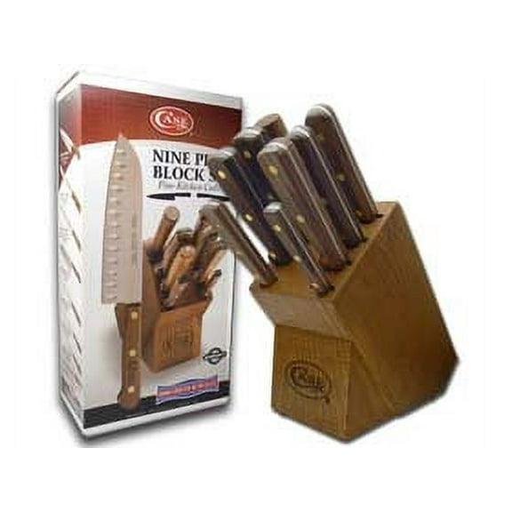 Case XX Solid Walnut Kitchen Knife Set, Stainless Steel Blades, Full Tang, 9-Piece