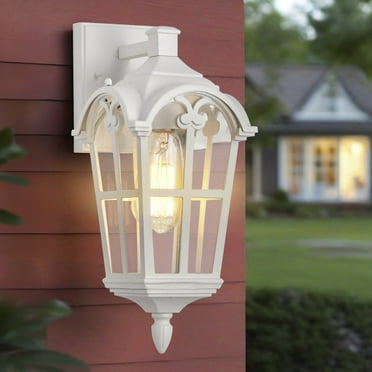 Outdoor Wall Lantern Light Fixture - 15" Vintage Porch Light, Waterproof IP65,Matte White Exterior Sconce for House, Garage, Front Door, Patio - Hardwired, Easy Inst