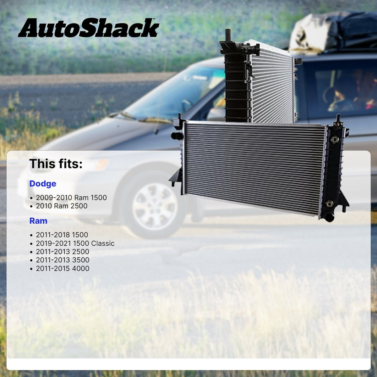 Autoshack Radiator Compatible with Ram & Dodge, 1500 2011-2018 1500 Classic 2019-2021 2500 2011-2013 3500 2011-2013 Ram 2500 2010, L6 6.7L V6 3.0L 3.6L 3.7L V8 4.7L 5.7L