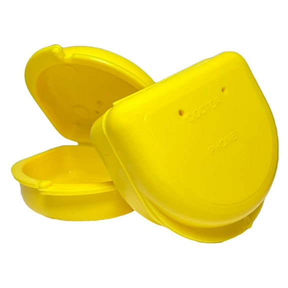 2 Pack of Retainer Cases (Available in Various Color Options); for Retainers, Dentures, Mouth Guards, and other Accessories. With Vent Holes and Write-on I.D. Area, Secure Snap Closure (Yellow)