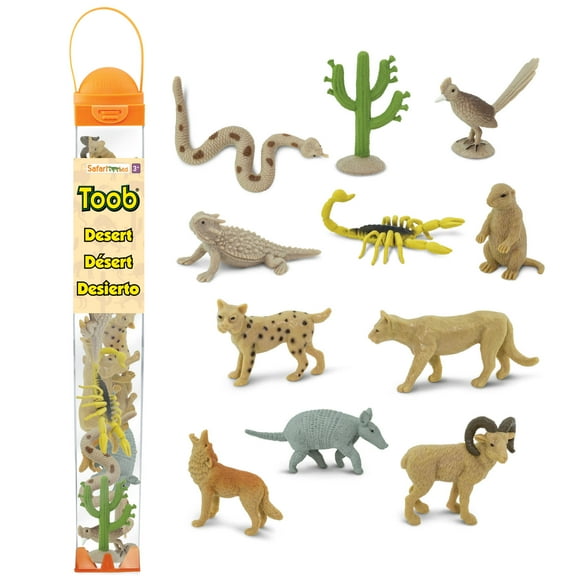 Safari Ltd. Desert TOOB - Figurines of Horned Lizard, Cactus, Road Runner, Scorpion, Rattlesnake, Coyote, Bobcat, Armadillo, Mountain Lion - Educational Toy Figures For Boys, Girls & Kids Ages 3 